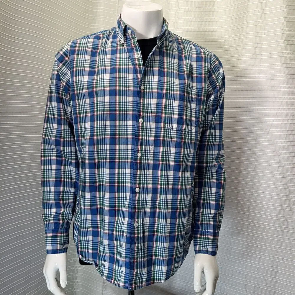 J. Crew Plaid Casual Dress Shirt Blue Multicolor Men's M